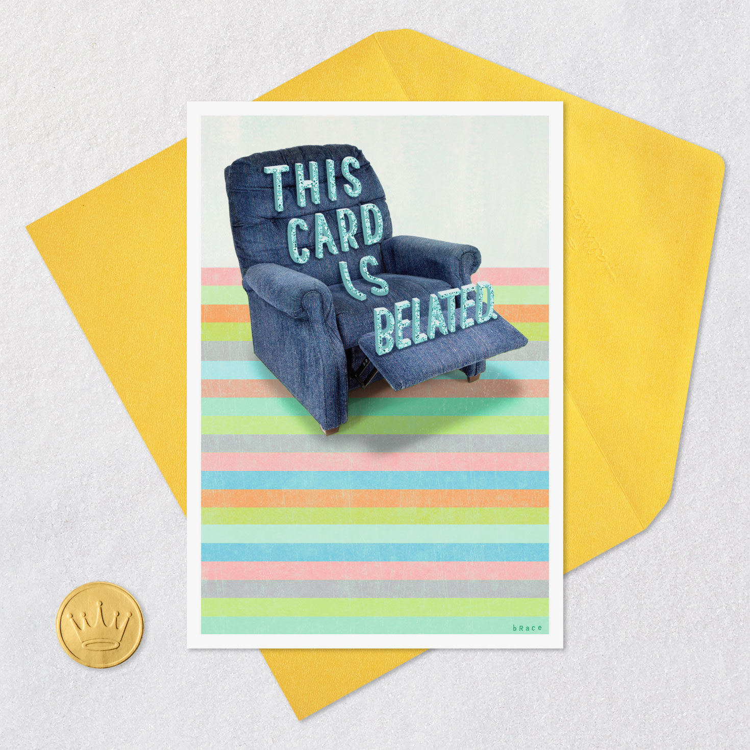 Funny Recliner Chair Striped Belated Birthday Card Card front with envelope and gold seal image number 5