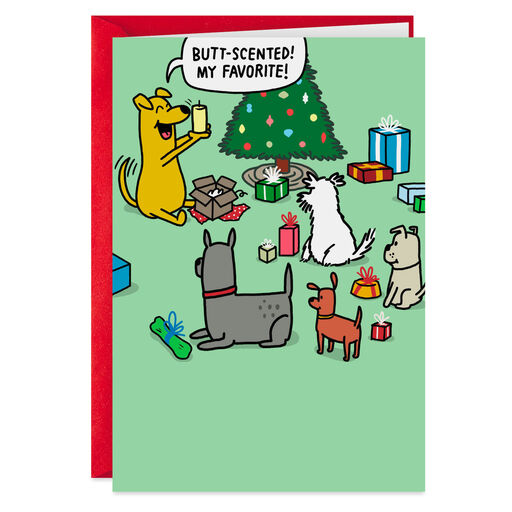 Dog Opening Presents Funny Christmas Card, 