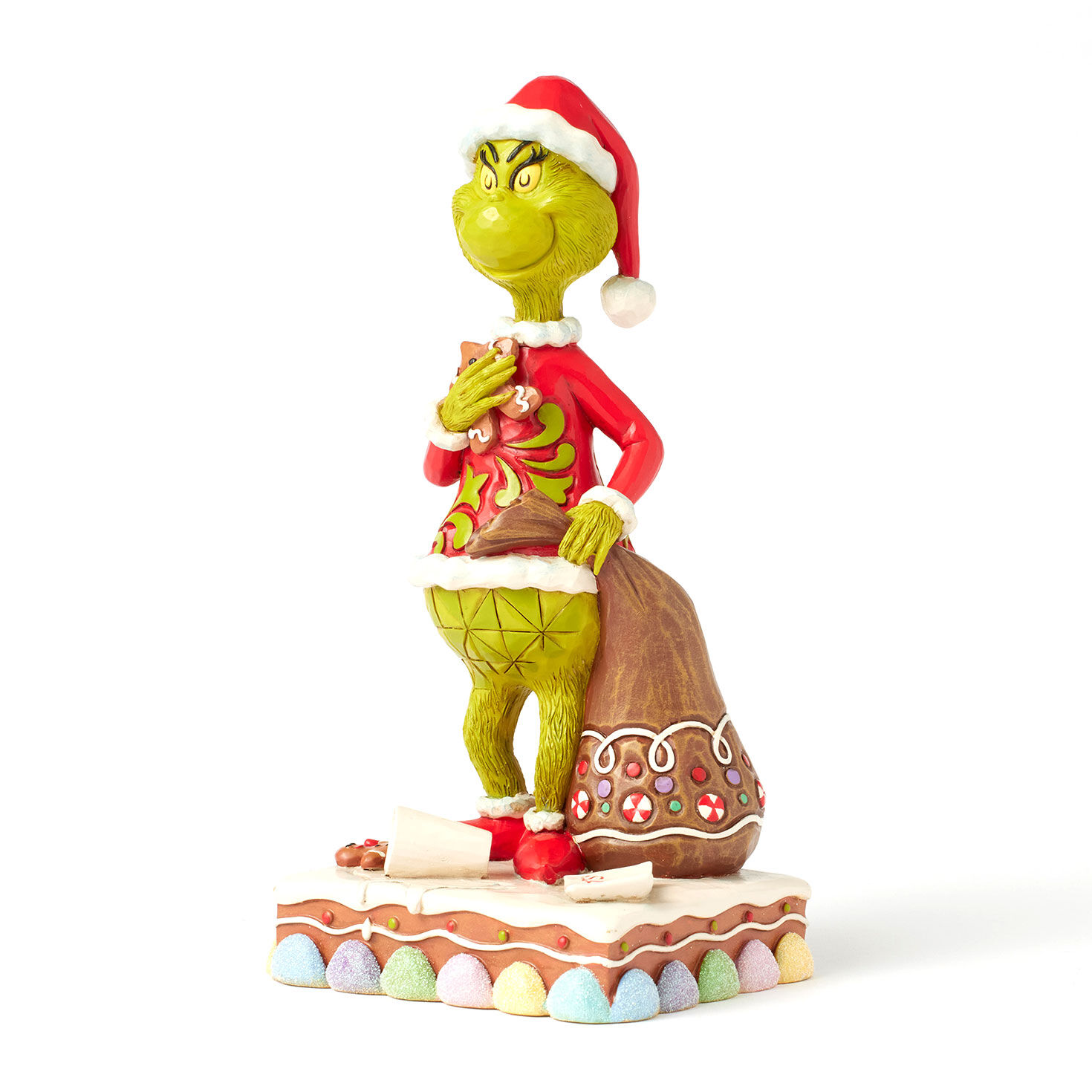 Jim Shore Grinch With Gifts and Gingerbread Figurine angled image number 4
