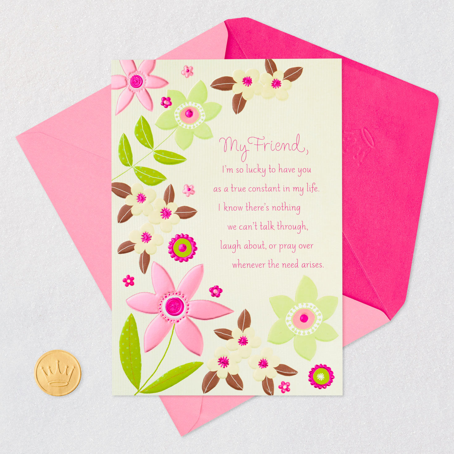 Retro Flower Frame Birthday Card for Friend Card Front with Envelope and Gold Seal image number 6