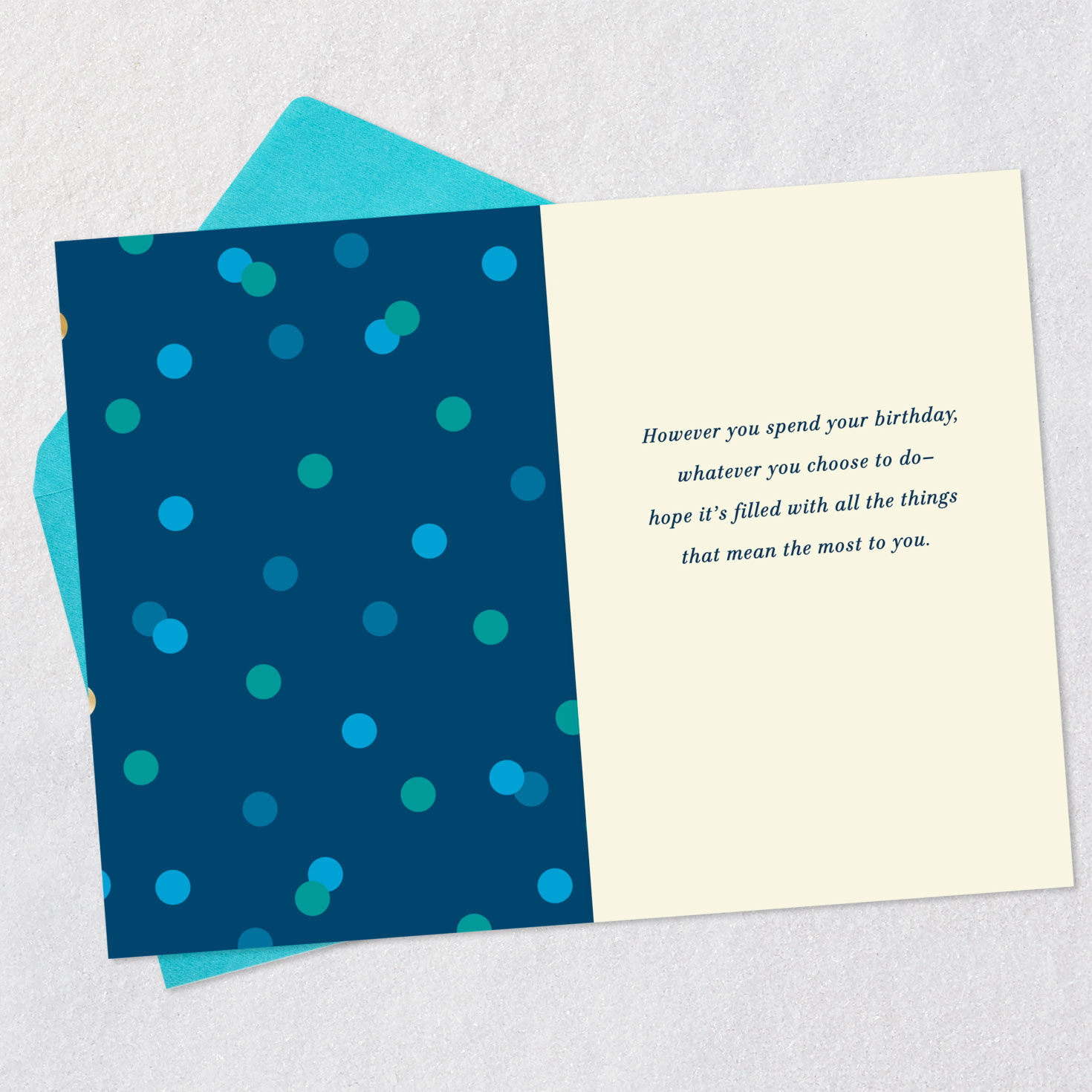 Turquoise, Blue and Gold Polka Dots Birthday Card Open card with envelope image number 3