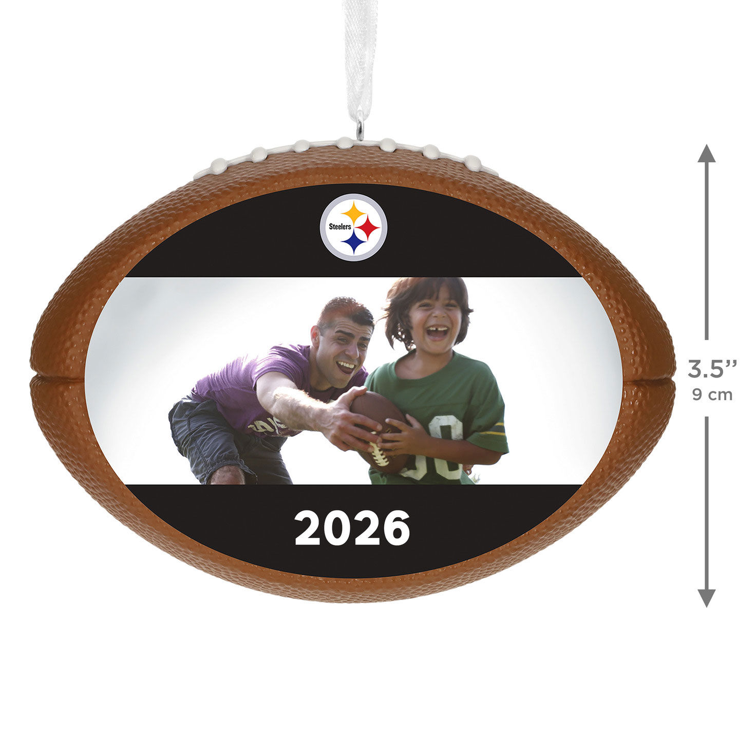 NFL Football Pittsburgh Steelers Text and Photo Personalized Ornament measurement image number 5