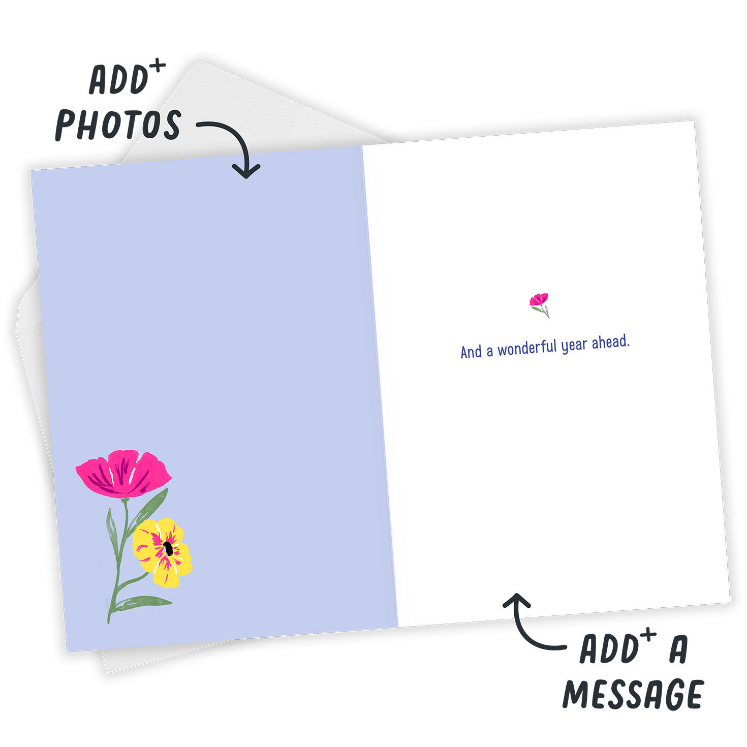 Flower Blossom Drawings Personalized Birthday Card Open Card with Envelope indicating personalization image number 3