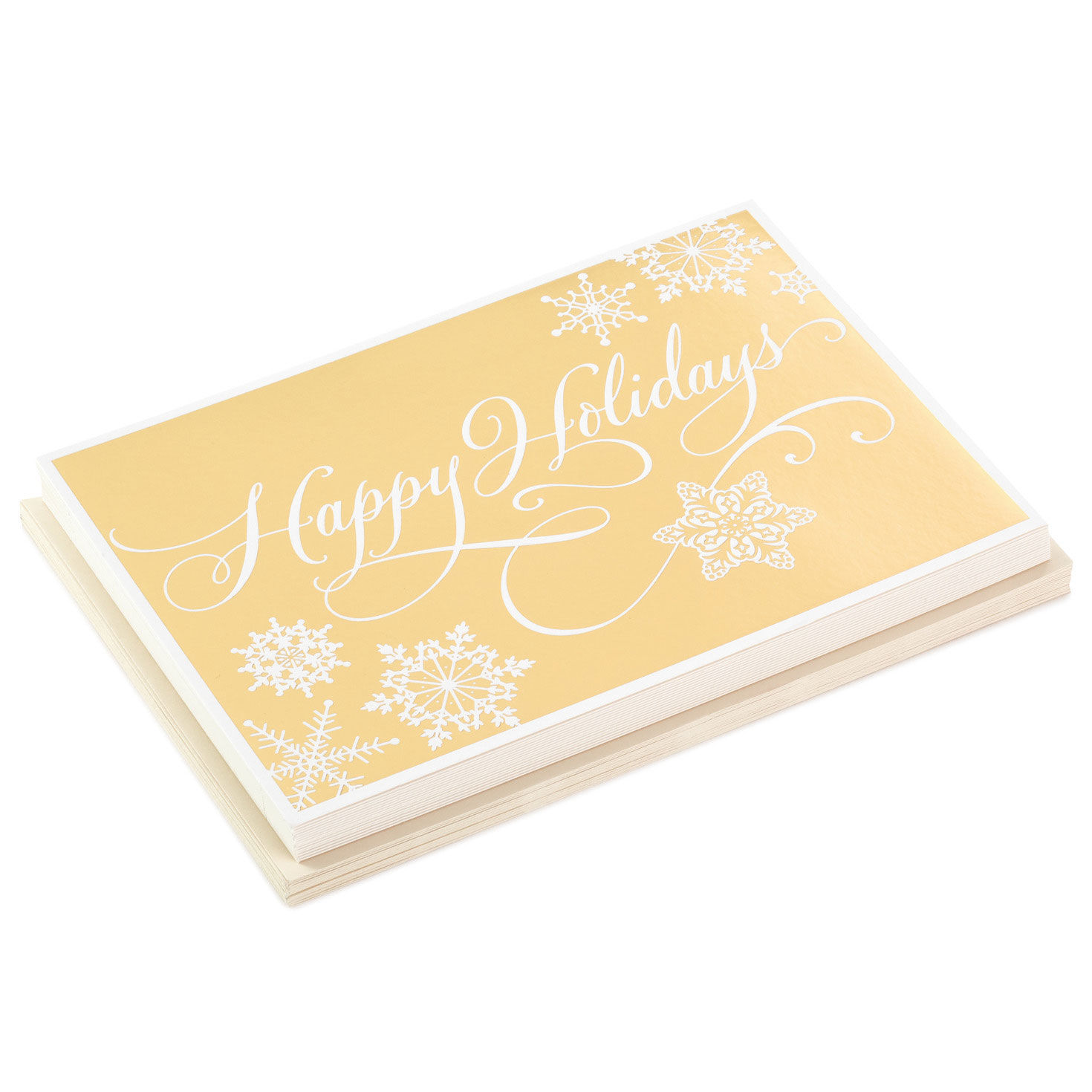 Happy Holidays on Gold Christmas Cards, Box of 16