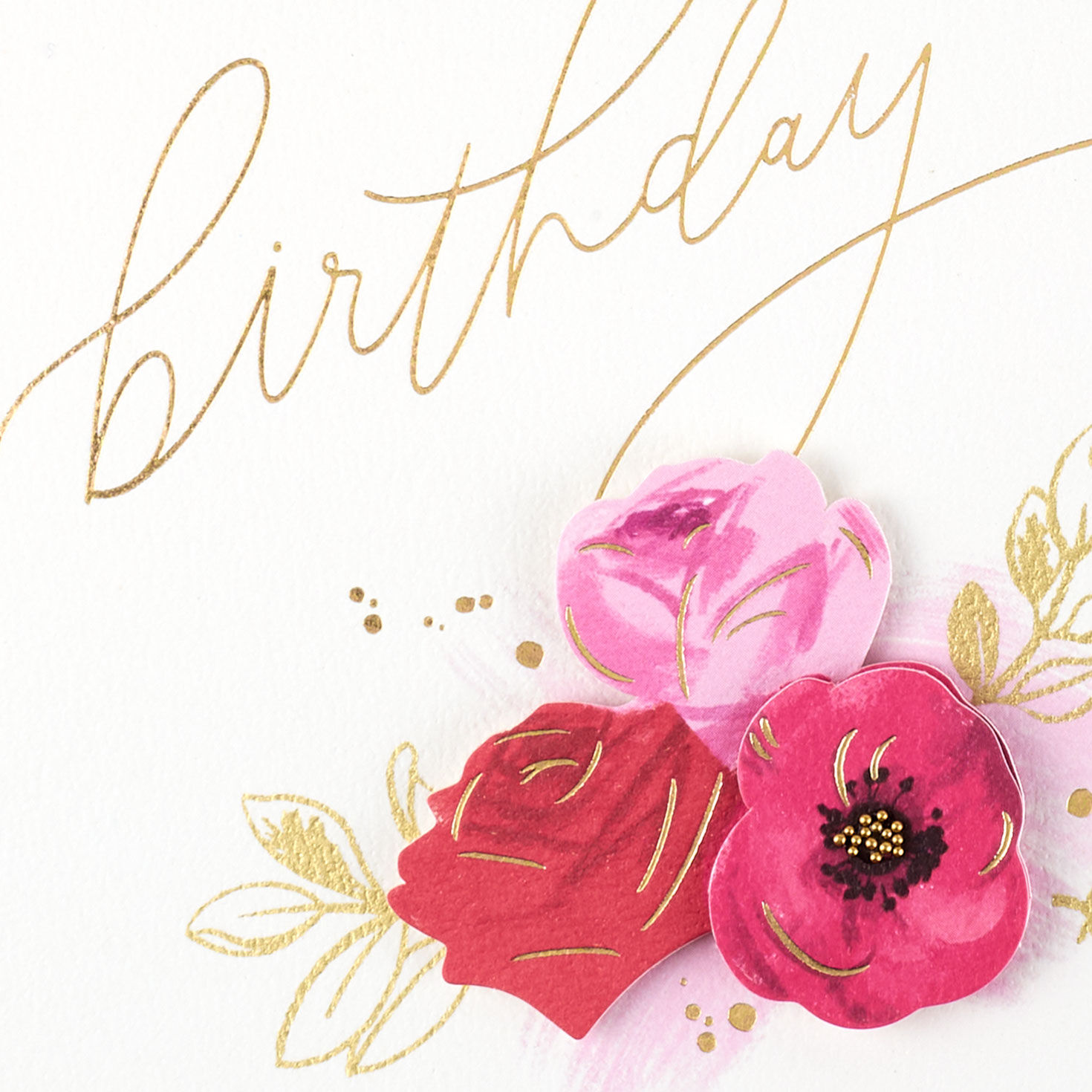 Pink and Red Painted Flowers Birthday Card Card Front Detail image number 5