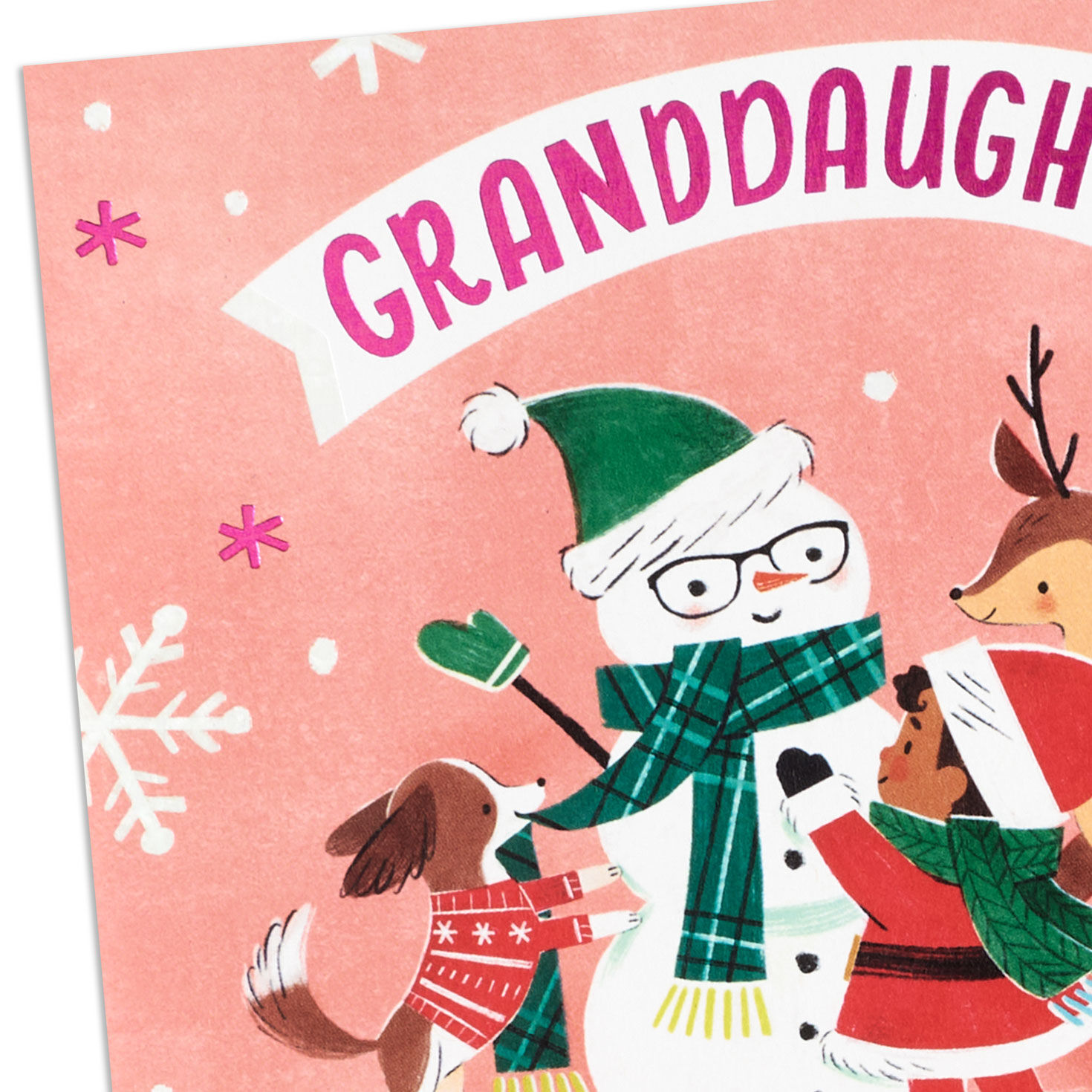 Girl and Snowman Christmas Card for Granddaughter Card Front Detail image number 5