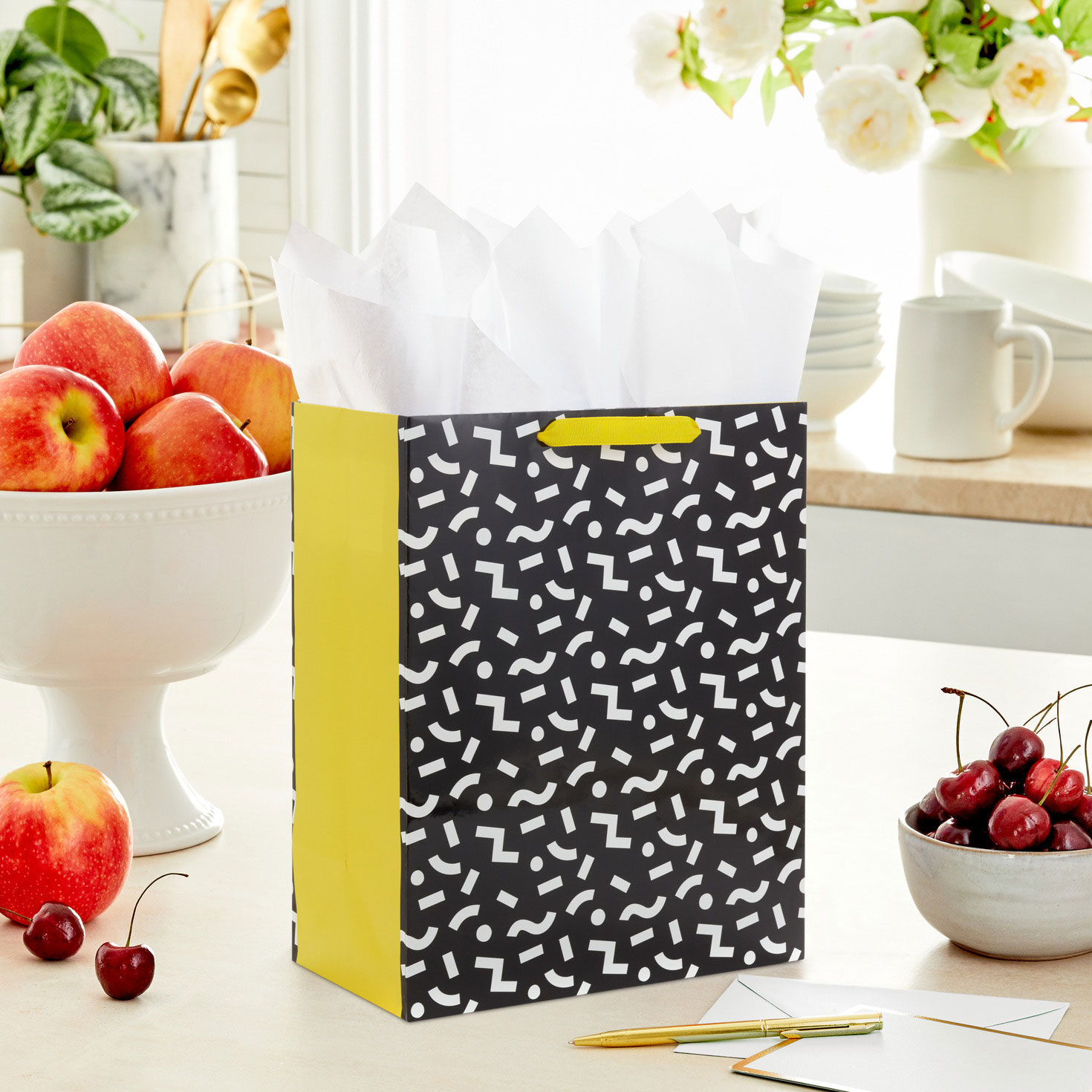 13" White Confetti on Black Large Gift Bag for only USD 4.49 | Hallmark