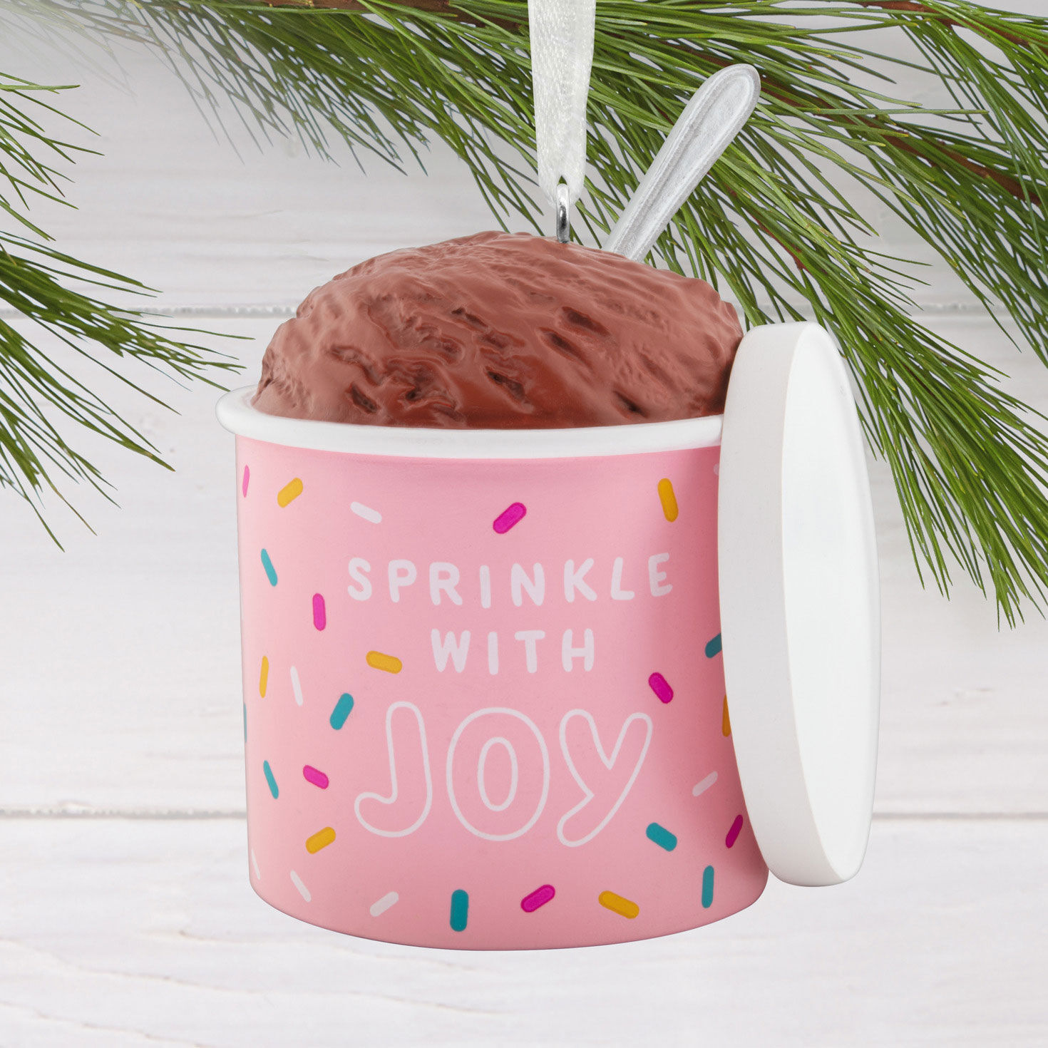 Chocolate Ice Cream in Pink Carton Christmas Ornament hanging on tree image number 2