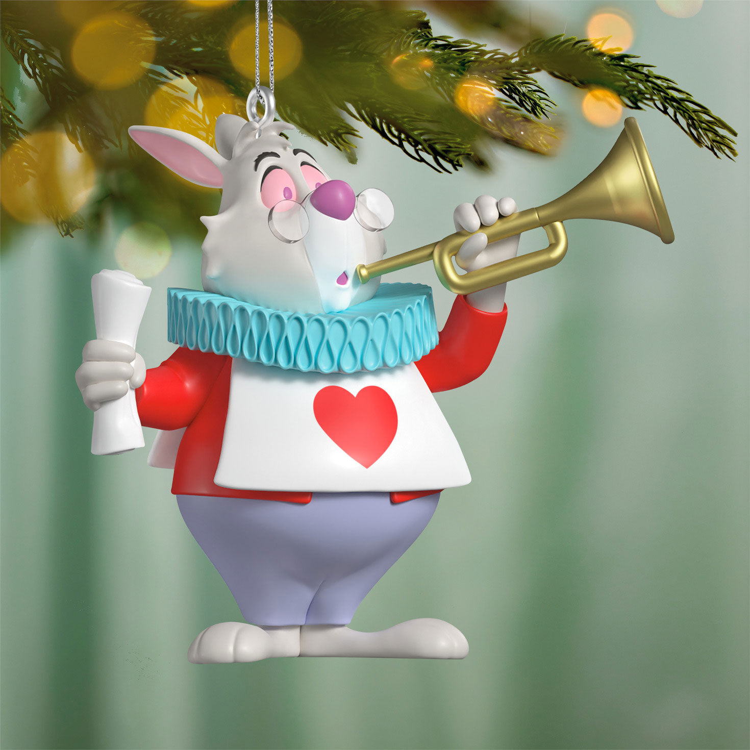 Alice in Wonderland White Rabbit Keepsake Ornament Hanging on tree image number 2