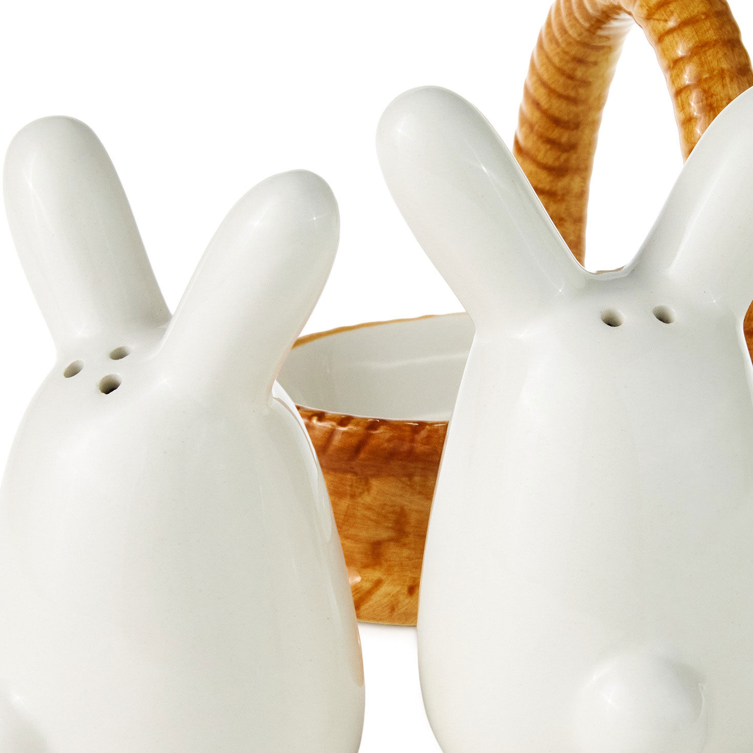 White Bunny Pair in Basket Salt and Pepper Shakers upclose view image number 4