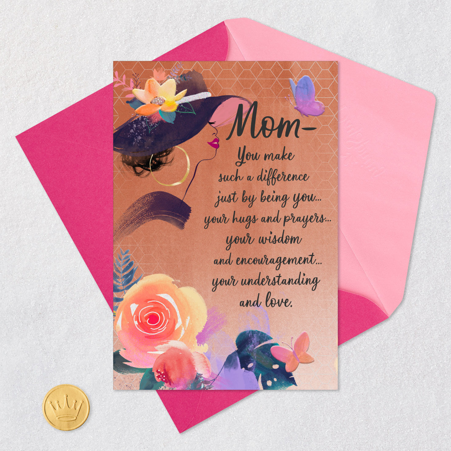 Woman in Floral Hat Birthday Card for Mom Card Front with Envelope and Gold Seal image number 6