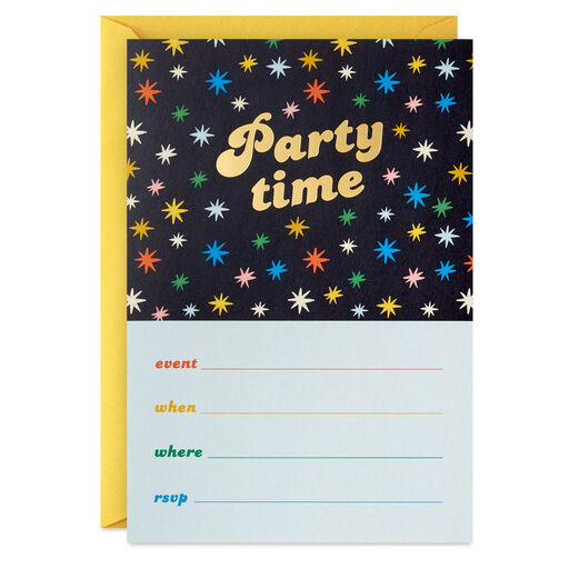 Party Time Stars on Black Party Invitations, Pack of 10, 