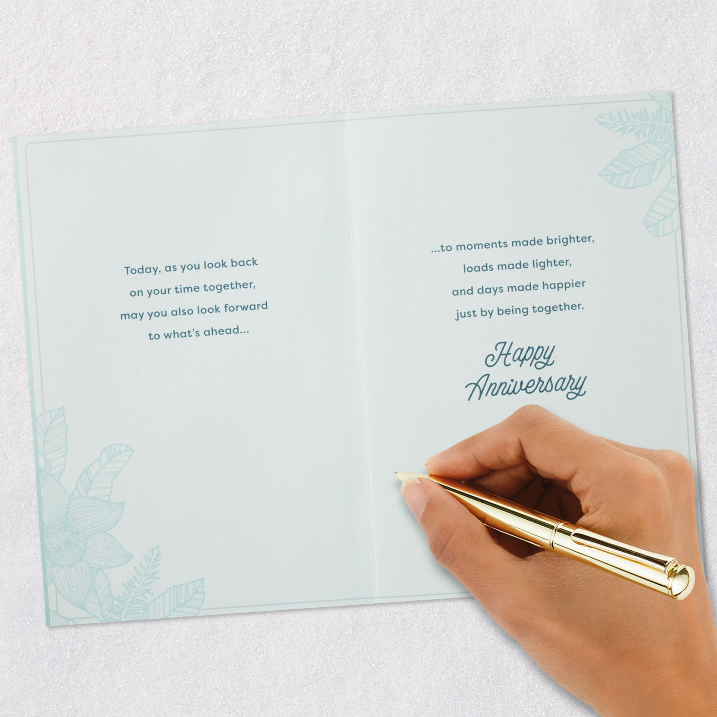 Blue Leaves Anniversary Card for Son and Partner Signing card image number 7
