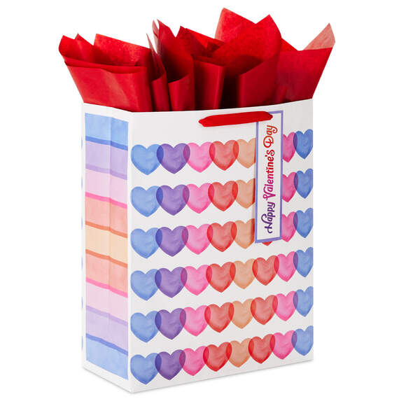 15.5" Rainbow Hearts Extra-Large Valentine's Day Gift Bag With Tissue Paper