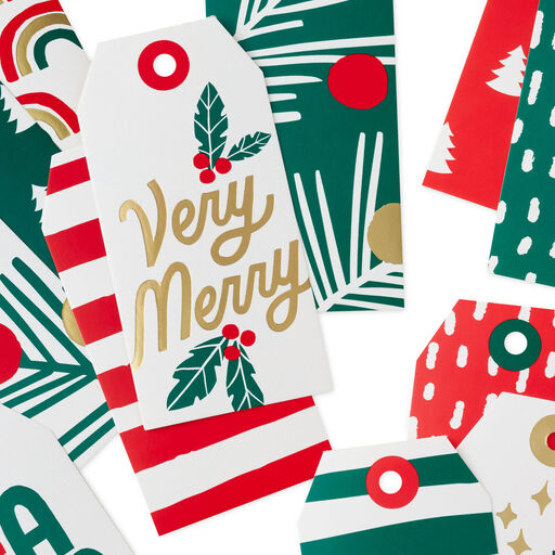 Assorted Red, White and Green Christmas Gift Tags, Pack of 12, 