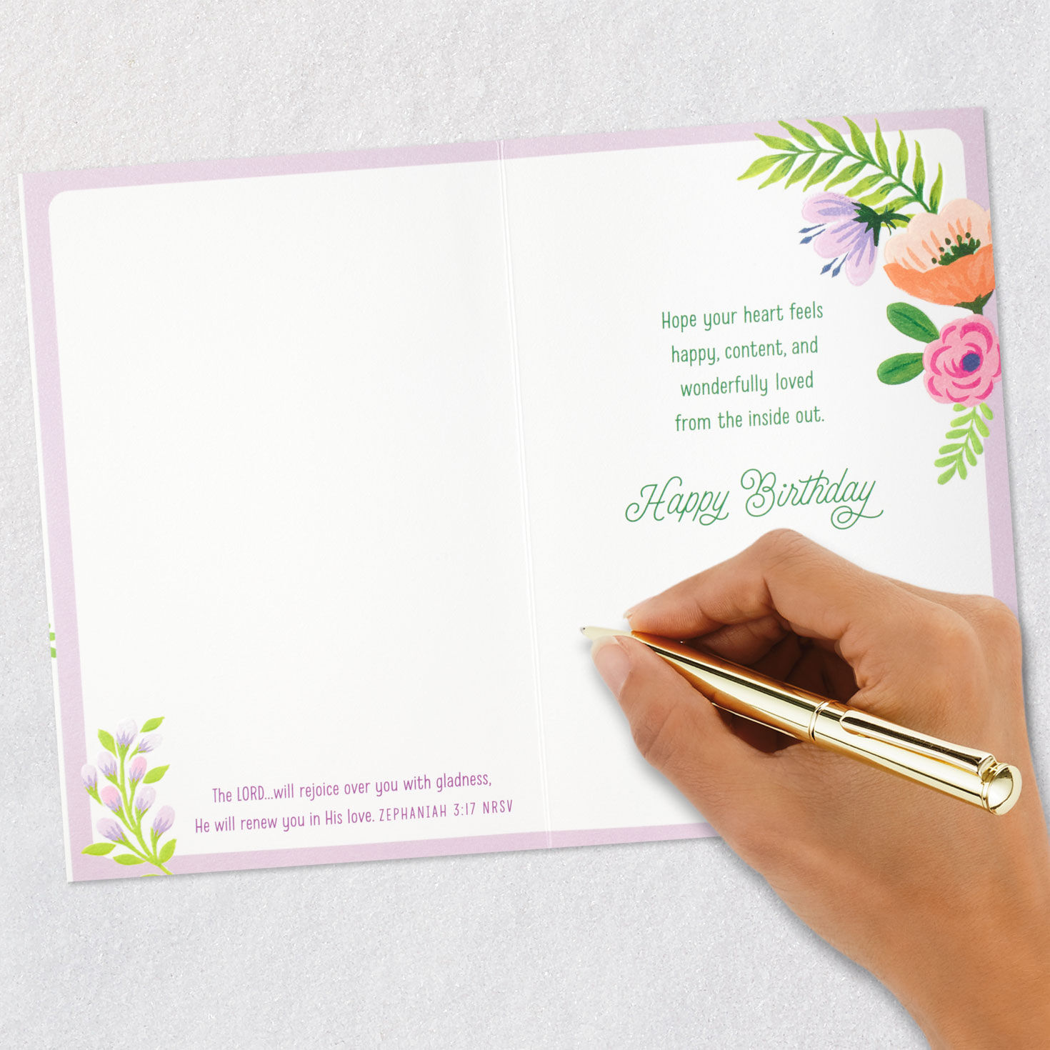 Floral Swag on Green Christian Birthday Card signing card image number 7