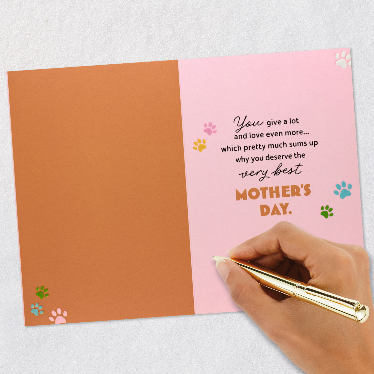 Paw Prints on Pink Mother's Day Card for Pet Mom signing card image number 6