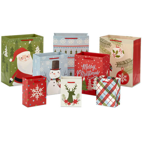 Assorted Sizes and Designs 8-Pack Classic Christmas Gift Bags, , large