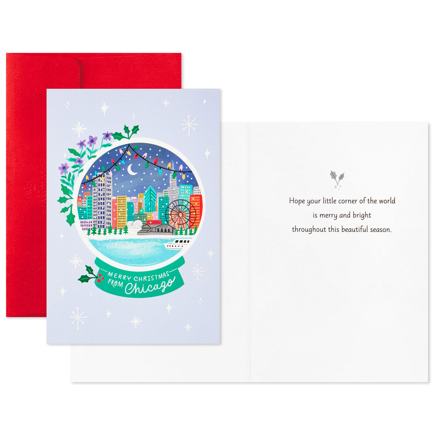 Chicago Skyline in Snow Globe Boxed Christmas Cards, Pack of 16, , large image number 3