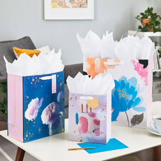 15" Flowers on White Extra-Deep Gift Bag, 