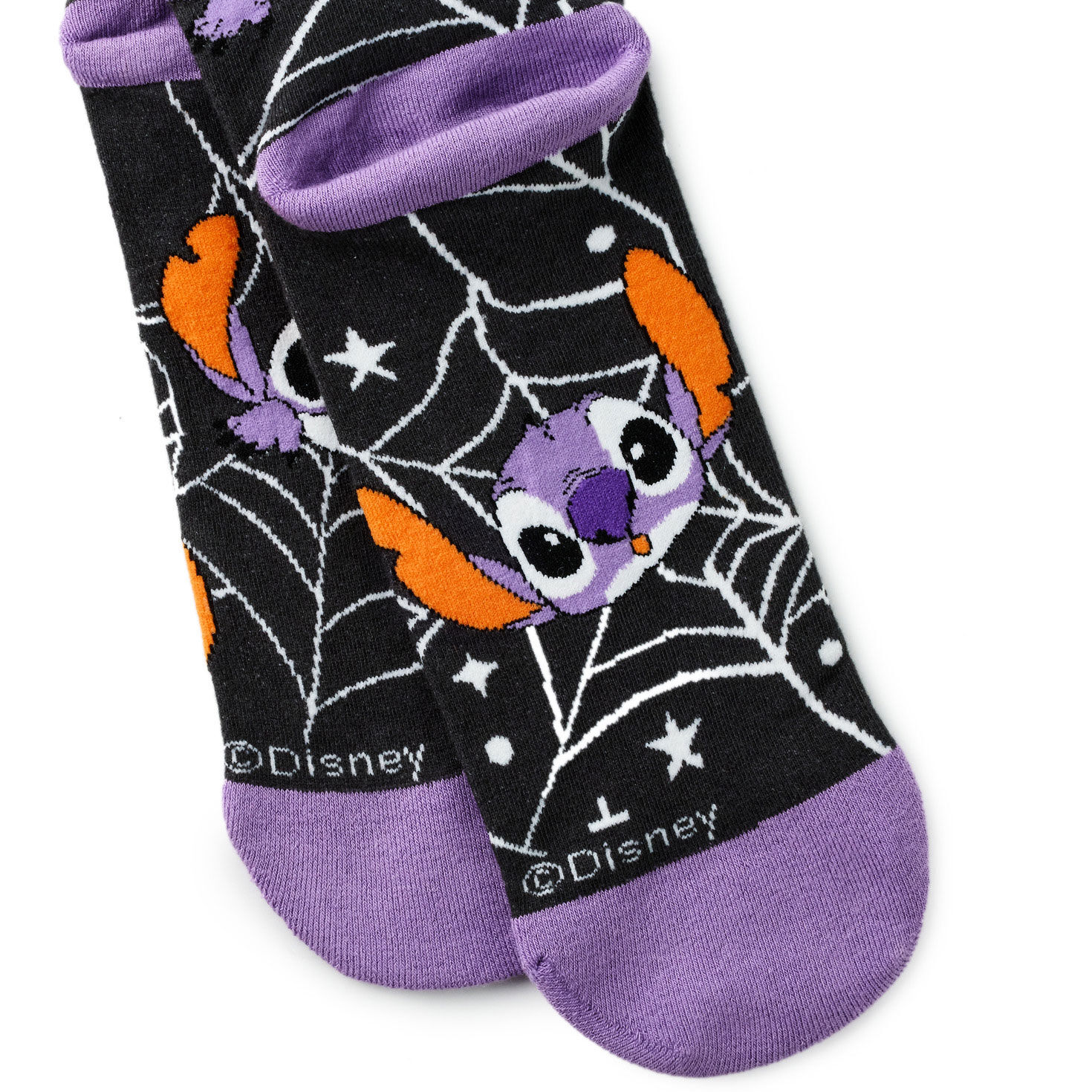 Disney Stitch Purple Black Spider Web Halloween Socks upclose detail image number 4