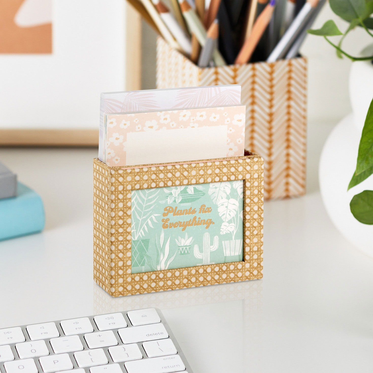 Botanical Memo Cube With Note Pads and Cards in use image number 5