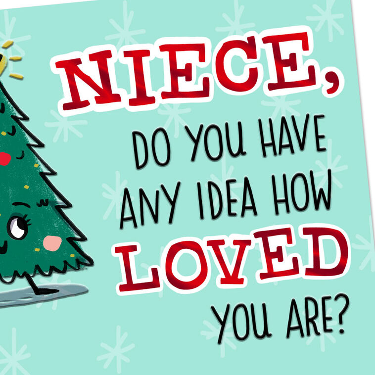 Lights and Tree Pun Funny Christmas Card for Niece Card Front Detail image number 3