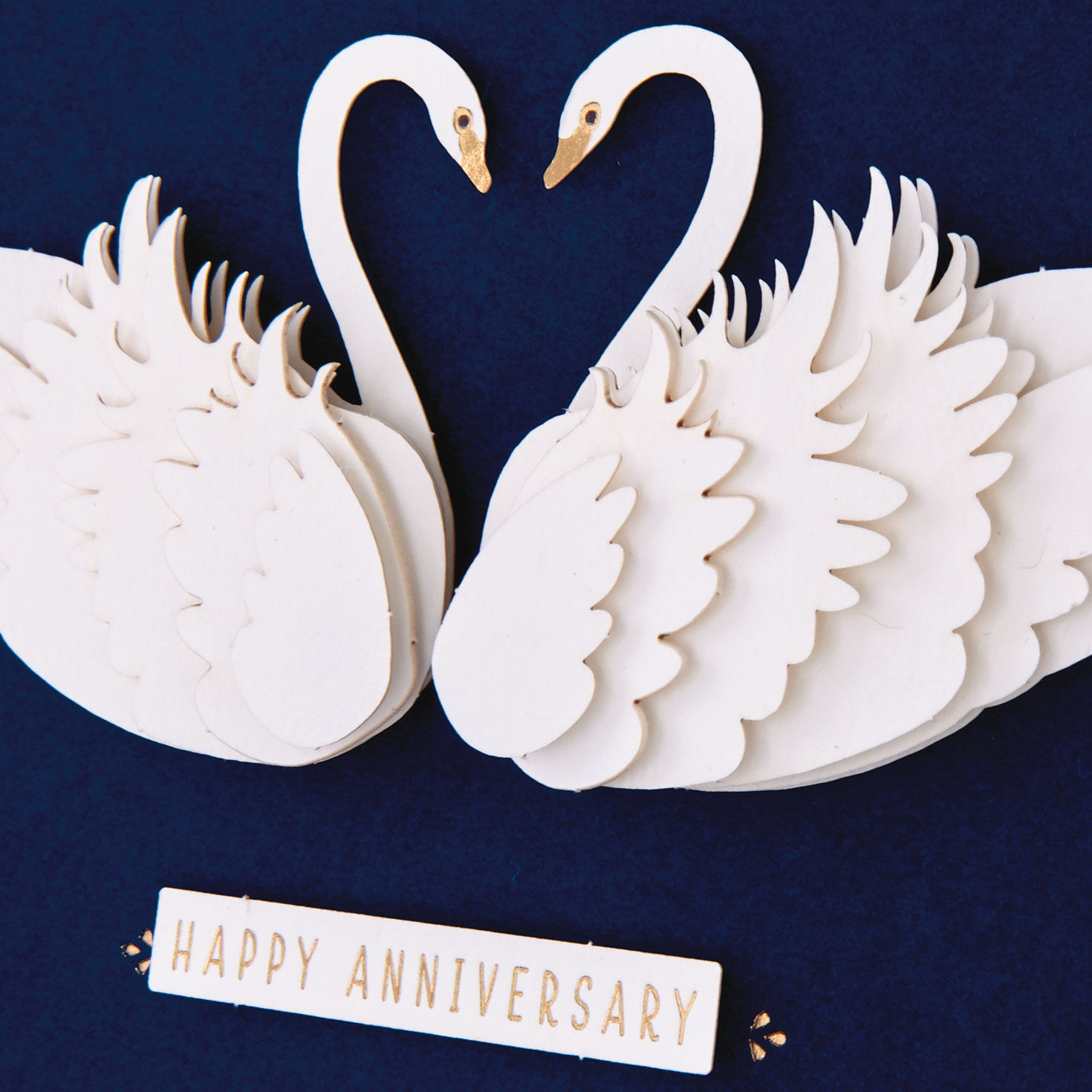 White Swans on Navy Blue Anniversary Card Card Front Detail image number 4
