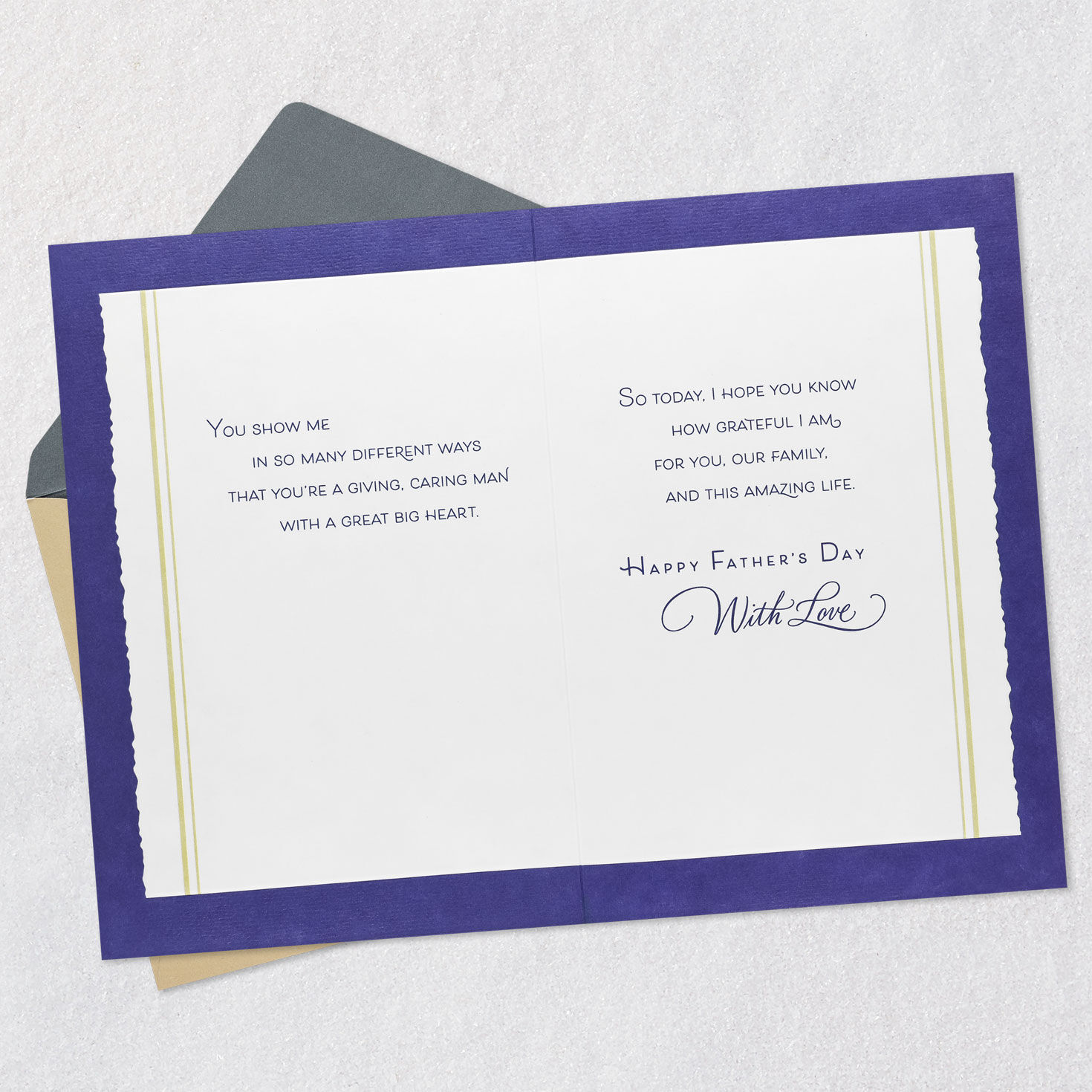 Blue and Gold Cattails Father's Day Card Open card with envelope image number 4
