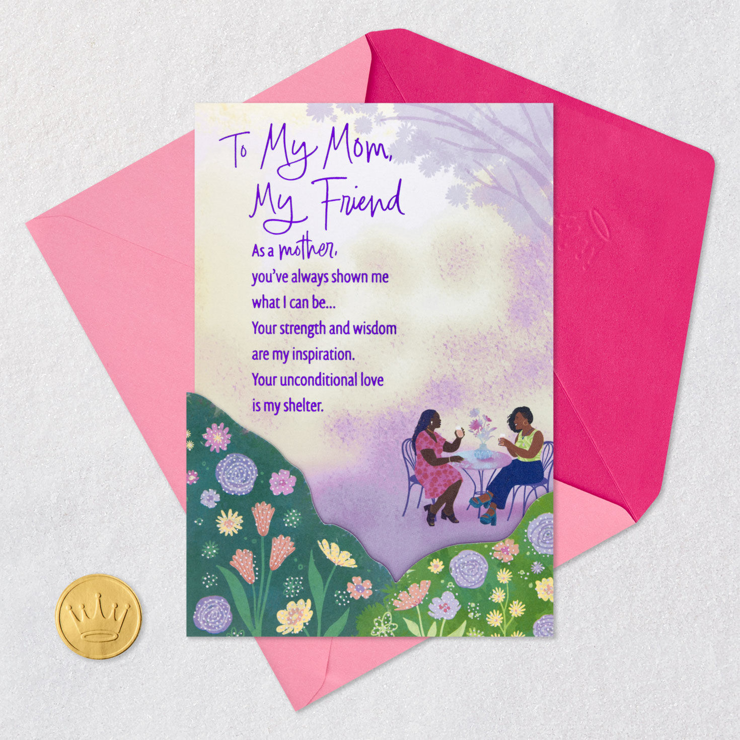 Mom and Daughter at Outdoor Caf&eacute; Mother's Day Card Card Front with Envelope and Gold Seal image number 6