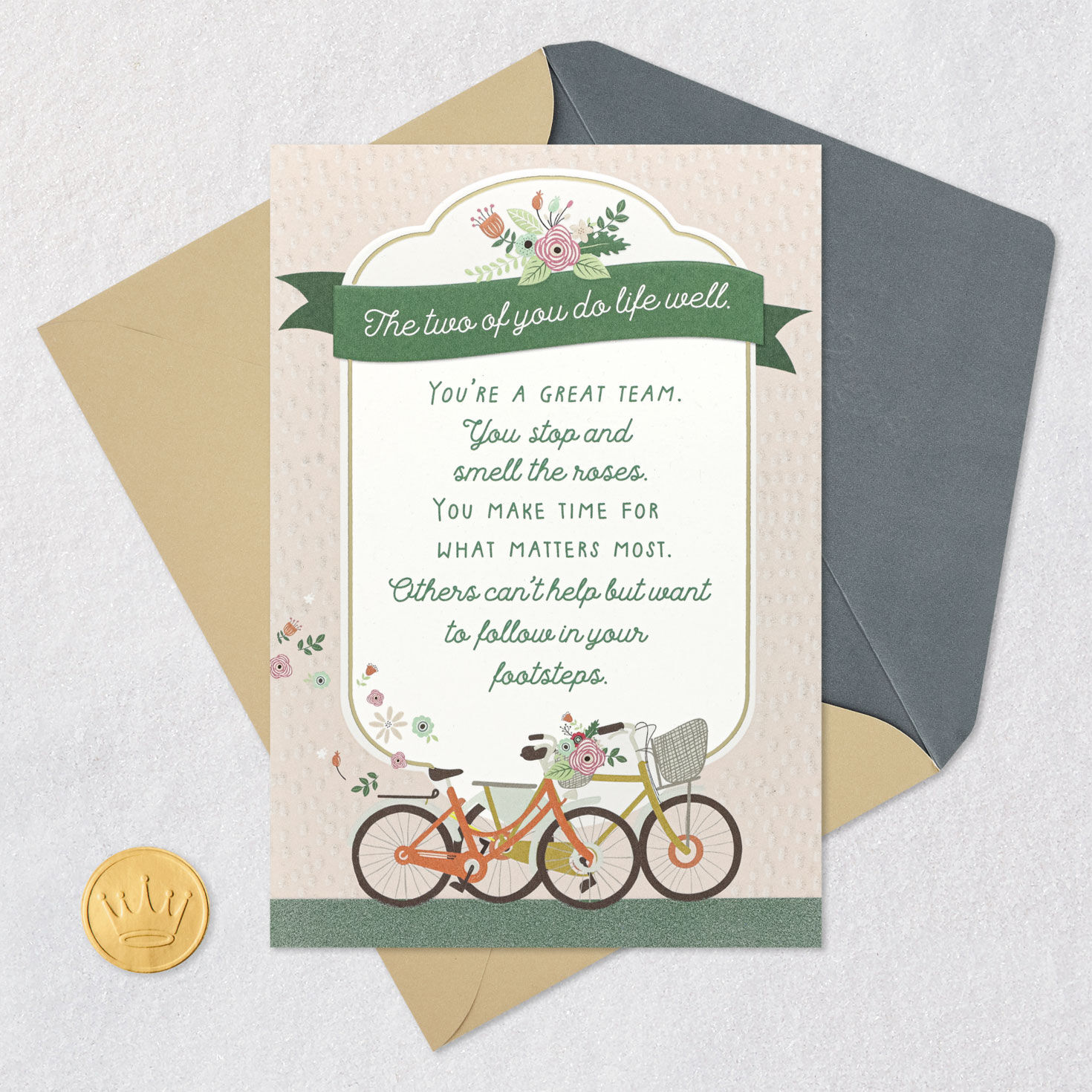 Bicycles and Flowers Christian Anniversary Card Card Front with Envelope and Gold Seal image number 6