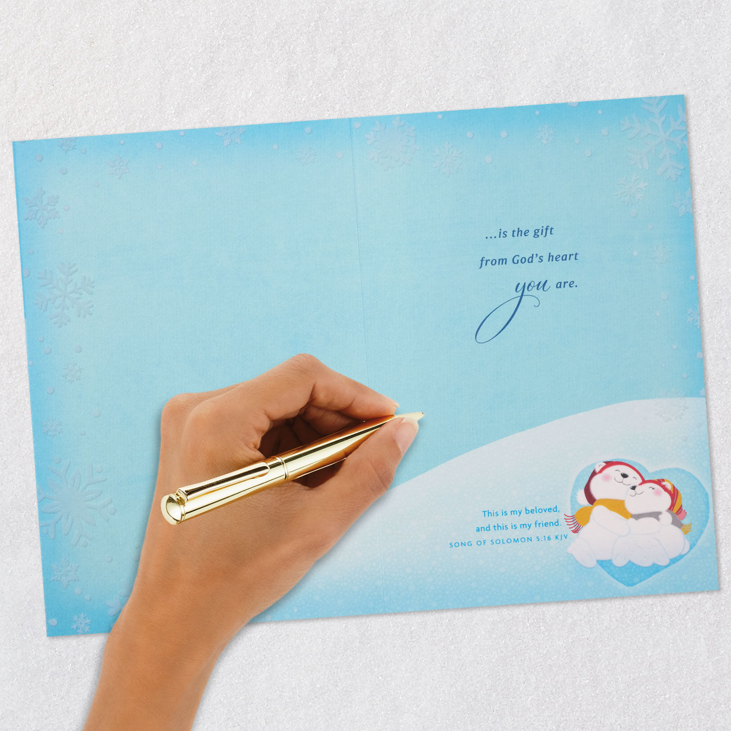 Snowy Teal Animals Religious Christmas Card Signing card image number 7