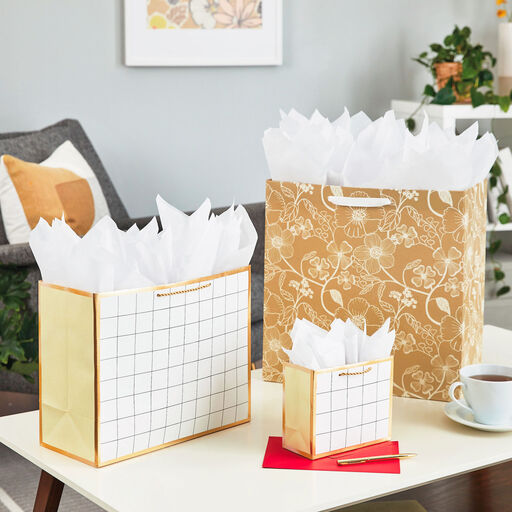 5.5" White Windowpane Small Horizontal Gift Bag, 