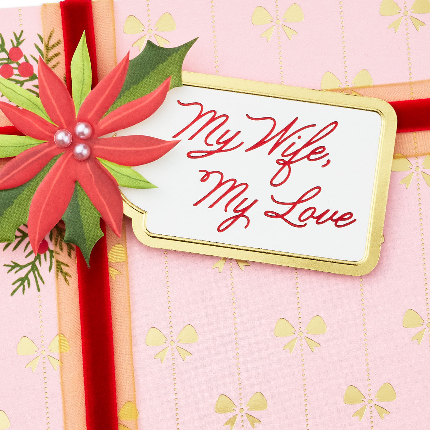 Pink Poinsettia Christmas Card for Wife Card Front Detail image number 5