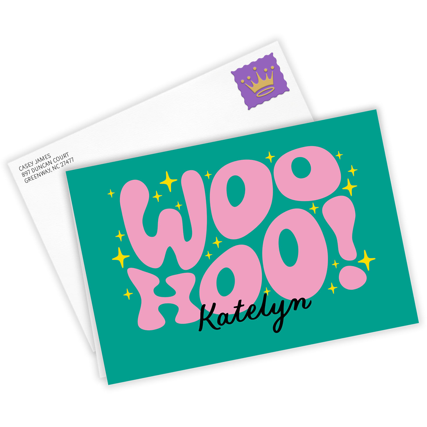 Green Pink Bubble Letters Personalized Birthday Card Card Front with Envelope image number 2