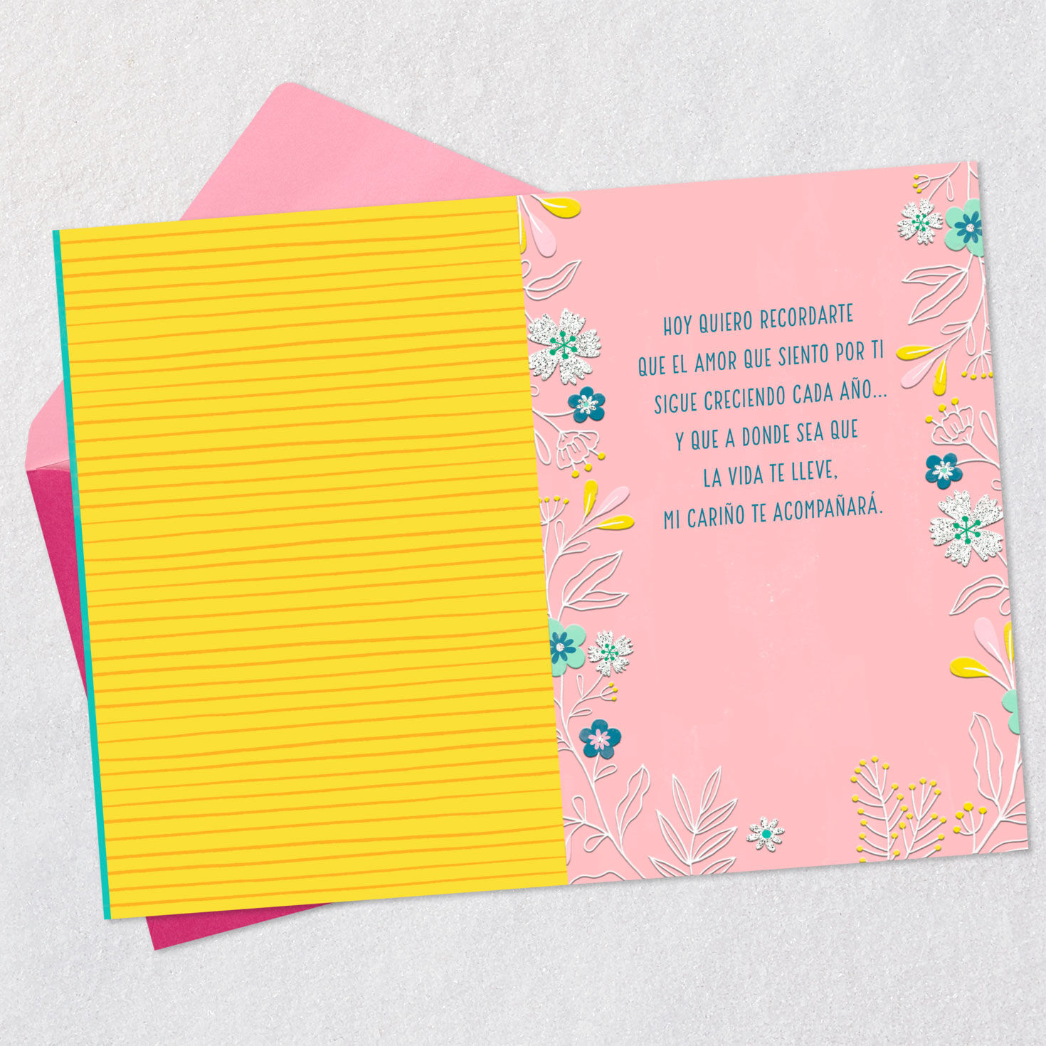 Cake With Flowers Granddaughter Birthday Card in Spanish Open card with envelope image number 3