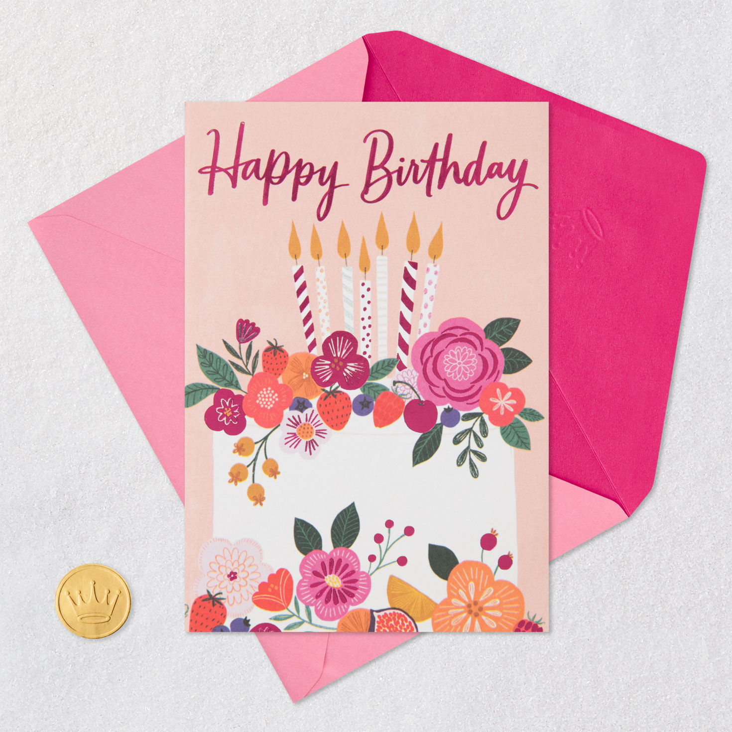 Cake With Candles Birthday Card for Her Card Front with Envelope and Gold Seal image number 5