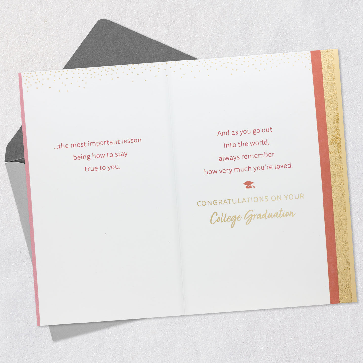 Pink and Gold Daughter College Graduation Card Open card with envelope image number 3