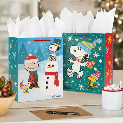 13" Peanuts® Snoopy and Friends 2-Pack Large Christmas Gift Bags, 