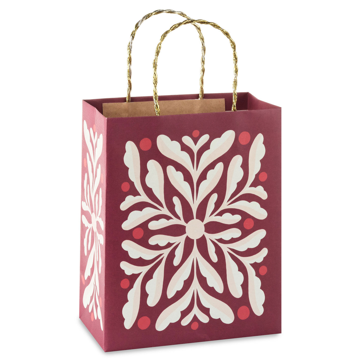 9.6" Abstract Flower on Dark Red Medium Christmas Gift Bag