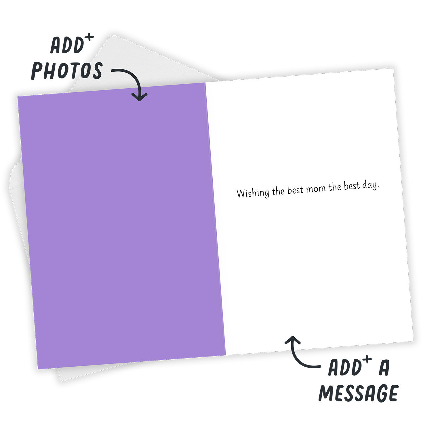 Snoopy With Flowers Personalized Mother's Day Card Open Card with Envelope indicating personalization image number 3