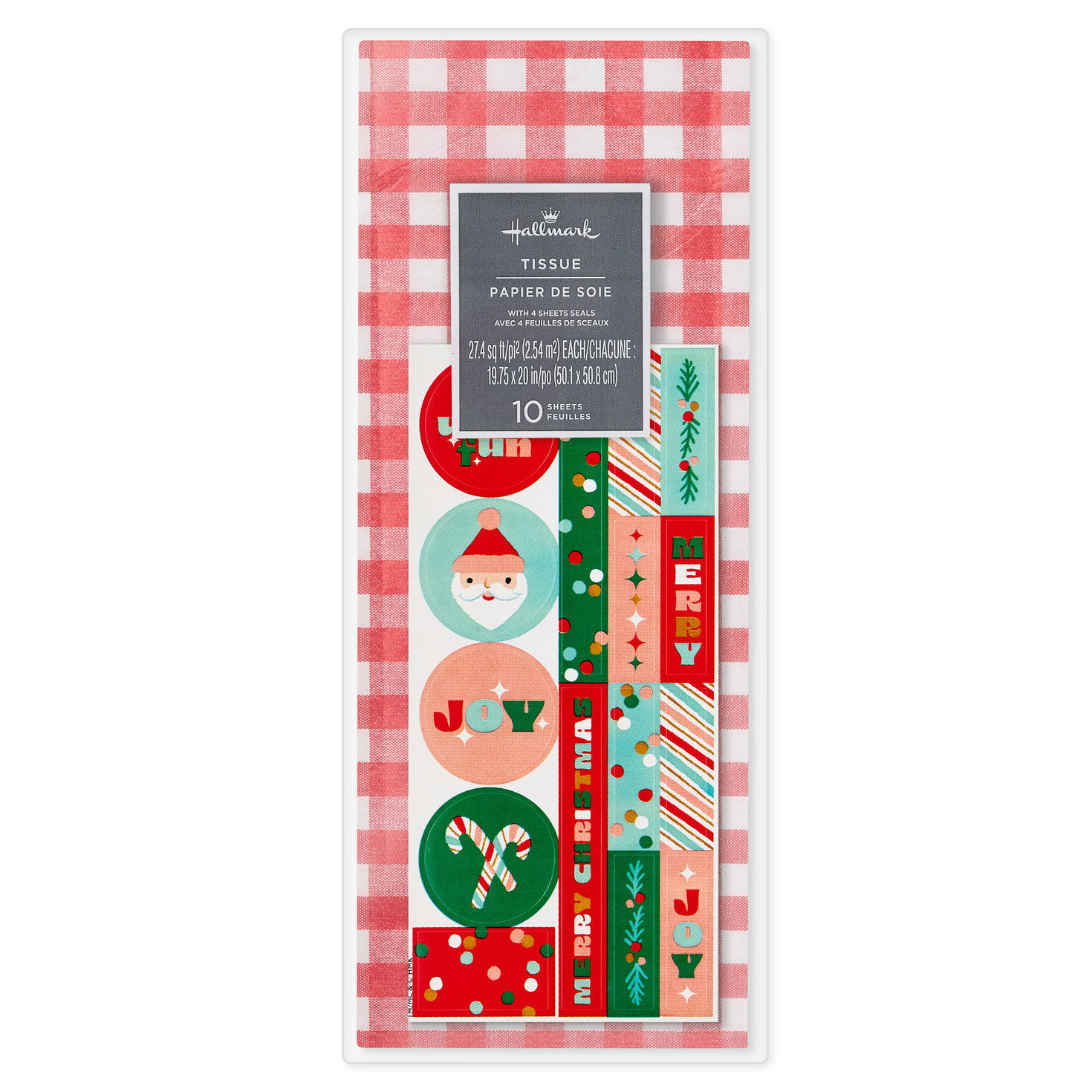 Red Gingham Santa Holiday Tissue Paper and Stickers package image number 6