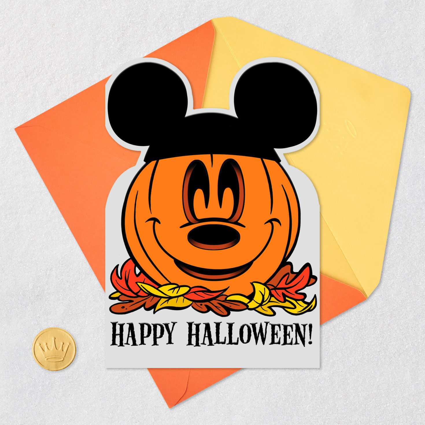 Disney Mickey Mouse Jack-o'-Lantern Halloween Card Card Front with Envelope and Gold Seal image number 5