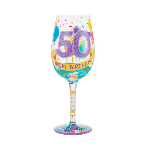 Lolita Happy 50th Birthday Handpainted Wine Glass, 15 oz., 