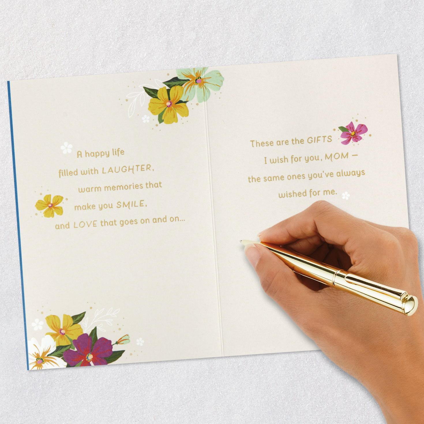 Flowers on Blue Mom Birthday Card Signing card image number 7