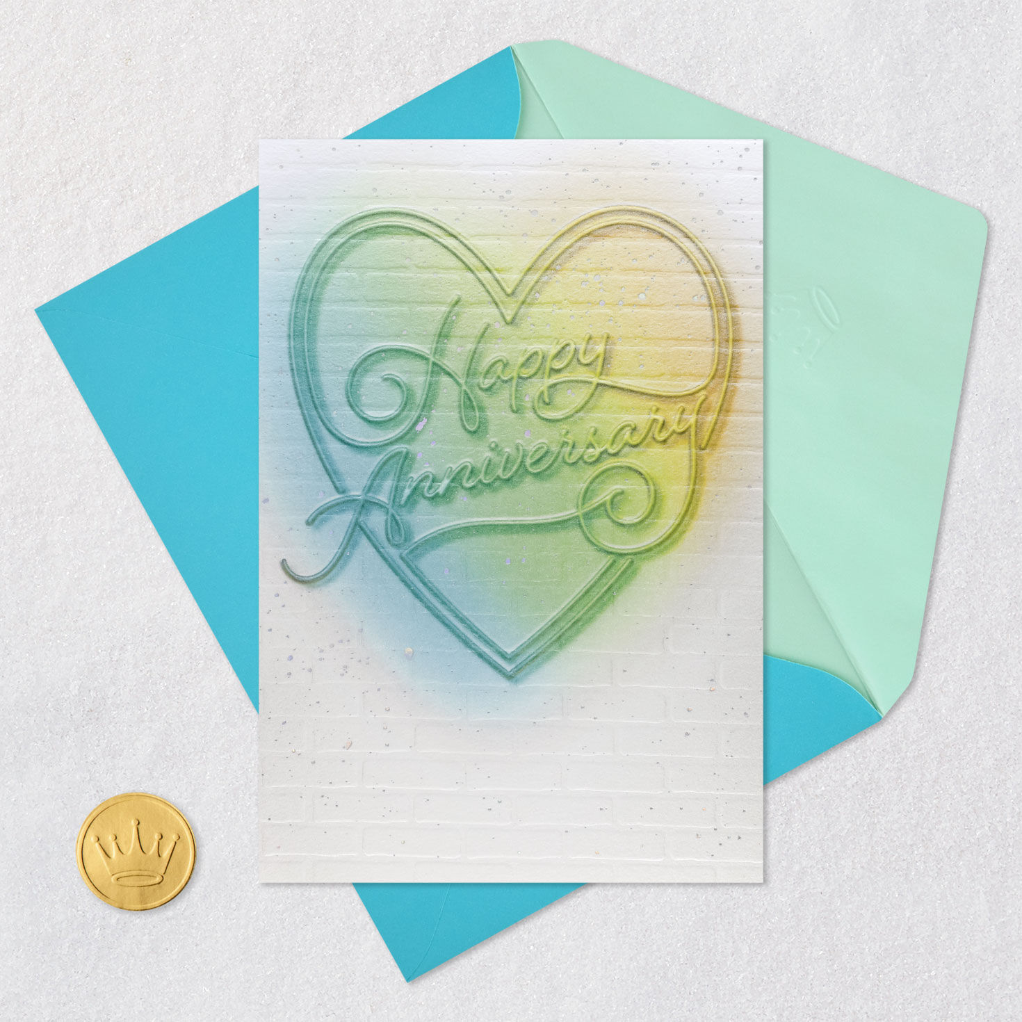 Neon Heart LGBTQ Anniversary Card Card Front with Envelope and Gold Seal image number 5