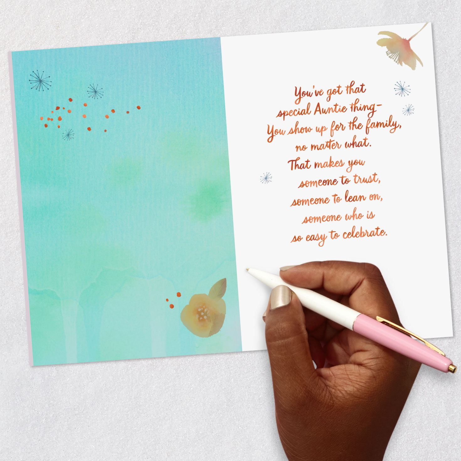 Black Hands Holding Flower Birthday Card Signing card image number 6