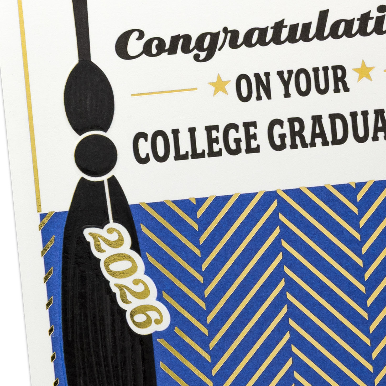 Tassel on Blue Chevron 2026 College Graduation Card Card Front Detail image number 5