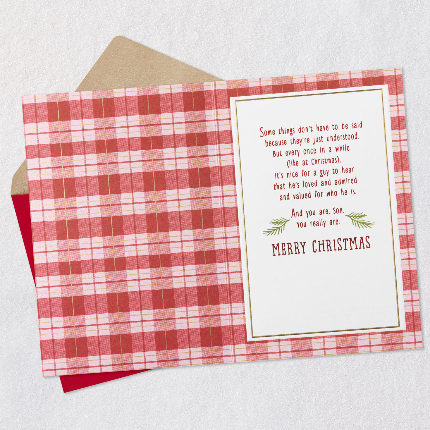 Vintage Red Truck Son Christmas Card Open card with envelope image number 3