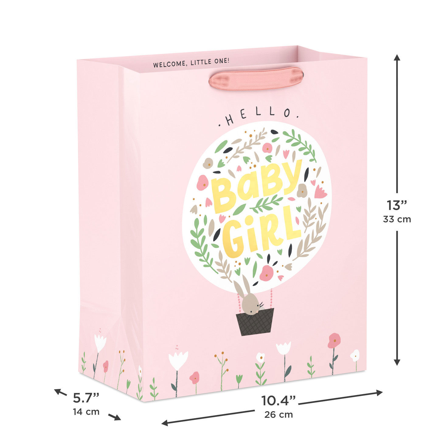 Bunny Balloon on Pink New Baby Gift Bag measurement image number 3